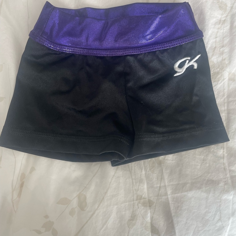 GK Black Athletic Shorts with Purple Metallic Waistband